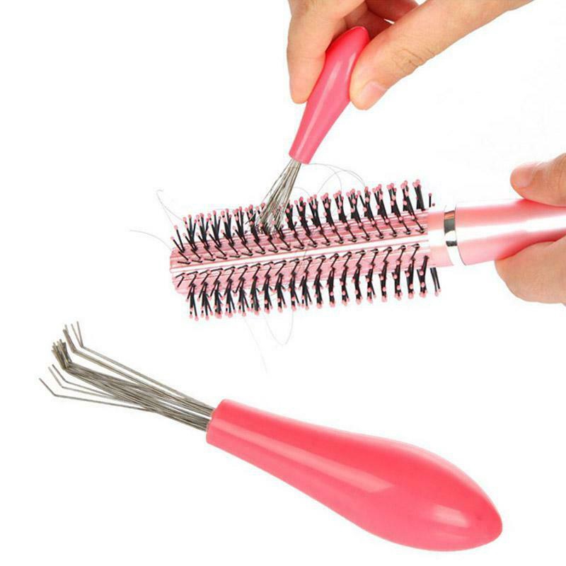 Comb Hair Brush Cleaner Embedded Tool Salon Home Pick Plastic Handle