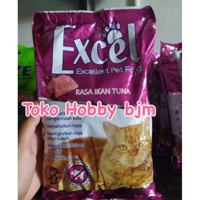 Makanan kucing excel ayam ikan tuna 500 gr bentuk ikan donat segitiga 500gr