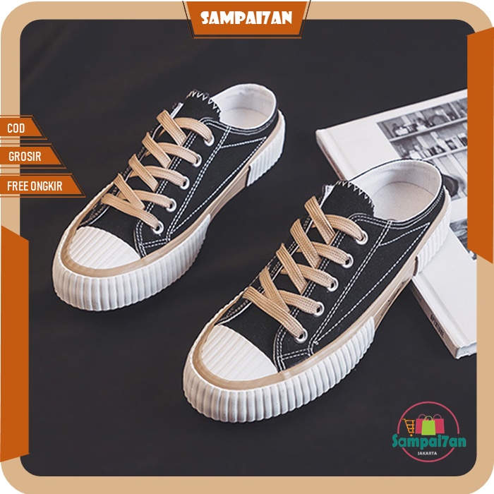 Sepatu Sneakers Slip On Tali Wanita Kanvas Import SPT-10