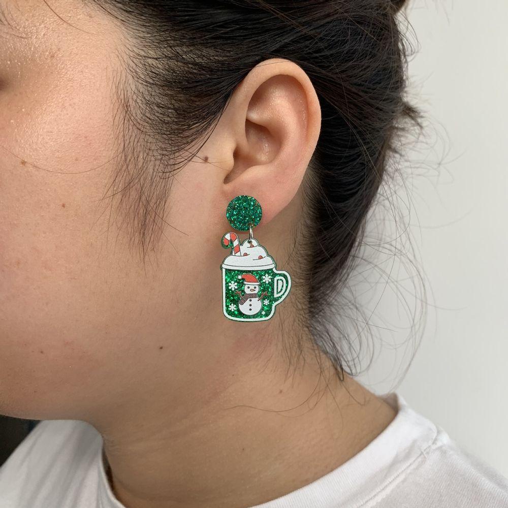 Anting Desain Snowflake Snowman Dinosaurus Bunga Natal Bahan Akrilik Untuk Aksesoris Wanita