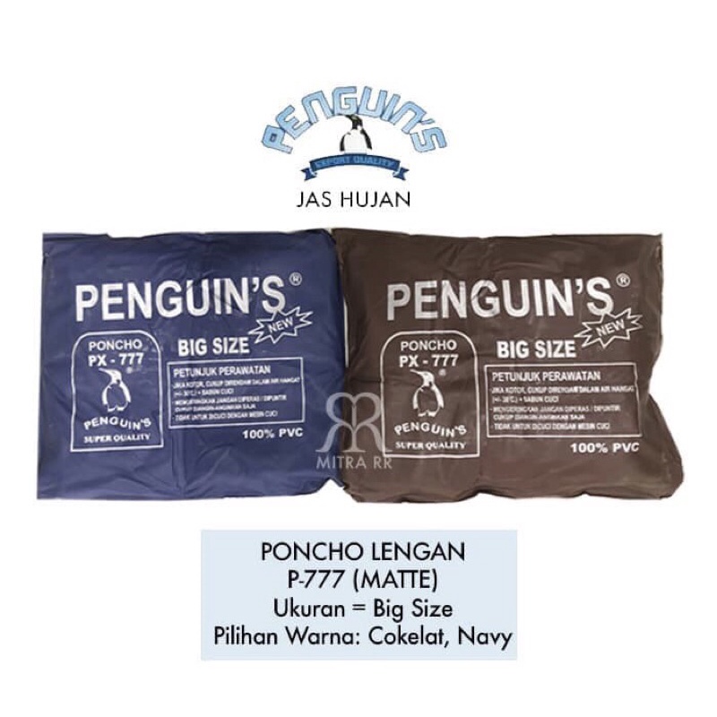 Jas Hujan PENGUINS Poncho Super Tebal Big Size Penguins PX-777 Ponco / JAS HUJAN MANTEL PX777 PONCO BAHAN PVC TEBAL