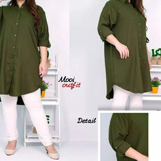 NEW PRODUCT  9.9 MALL Kemeja Tunik Kantor Hitam/Putih Polos Bahan wolfis / Standard - JUMBO Big Size