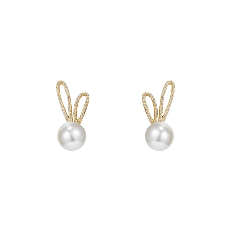 Anting Tusuk Bentuk Telinga Kelinci Aksen Mutiara Gaya Korea