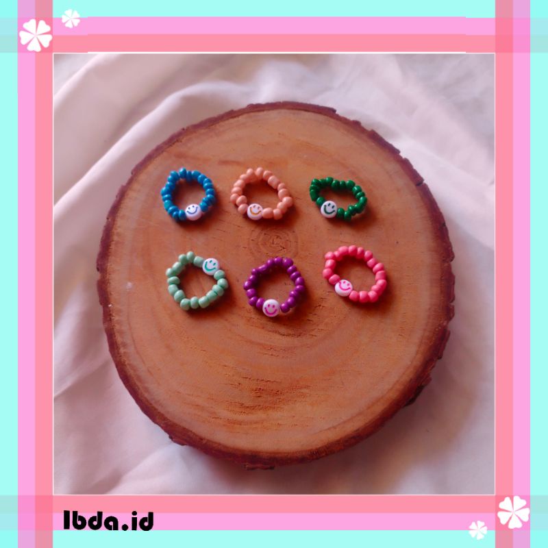 Aksesoris cincin set manik manik korea beads mute wanita korea lucu unik model smile (Part 5)