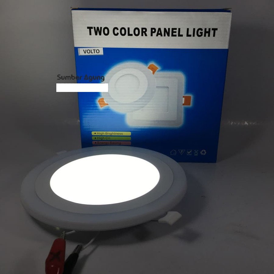 Downlight Panel LED 2Warna 12W+4W Biru Putih White Blue Volto