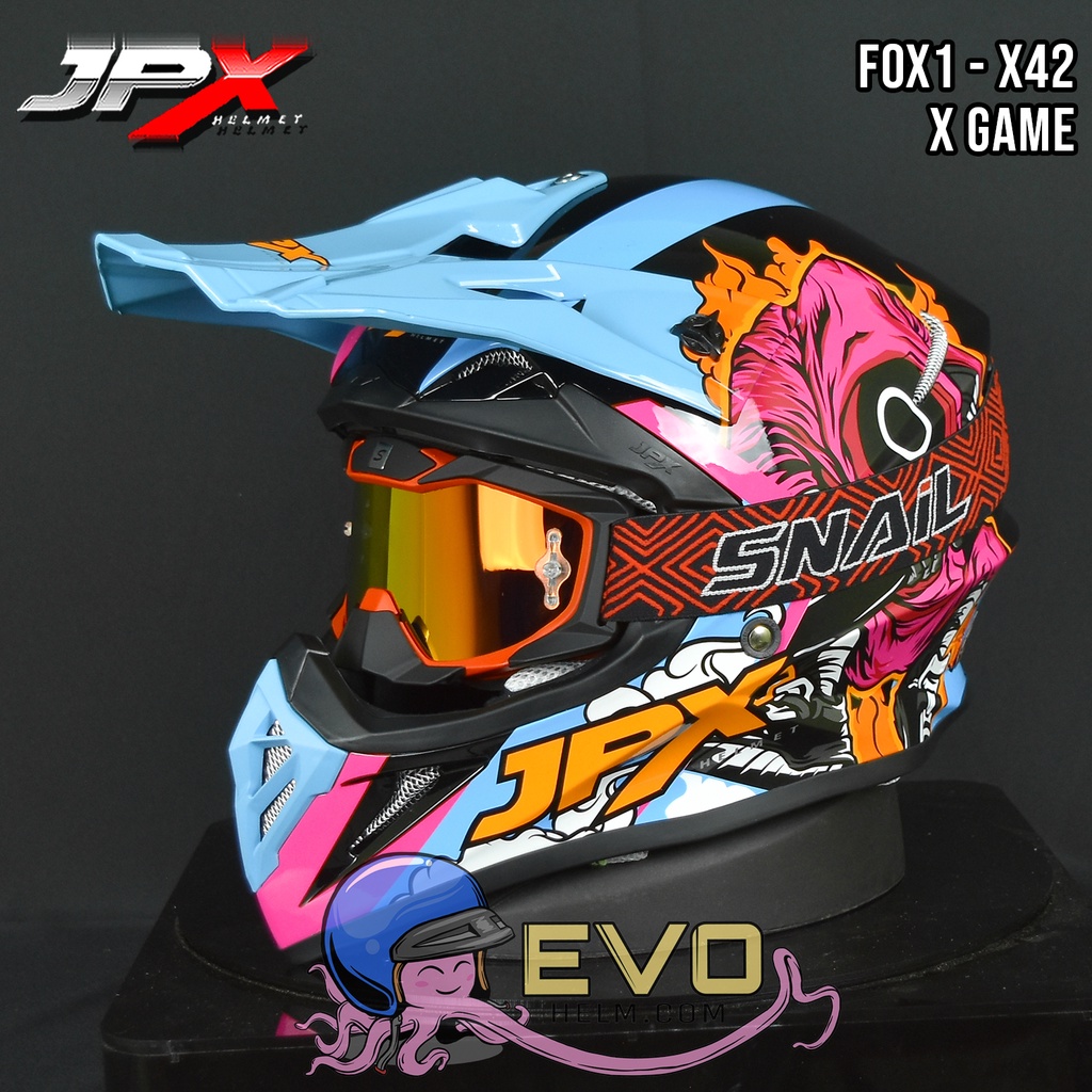 HELM JPX X42 SUPERBLACK CROSS_FOX1 + GOOGLE SNAIL (ONGKIR 2 KG) HELM JPX X42 X-GAME HELM CROSS