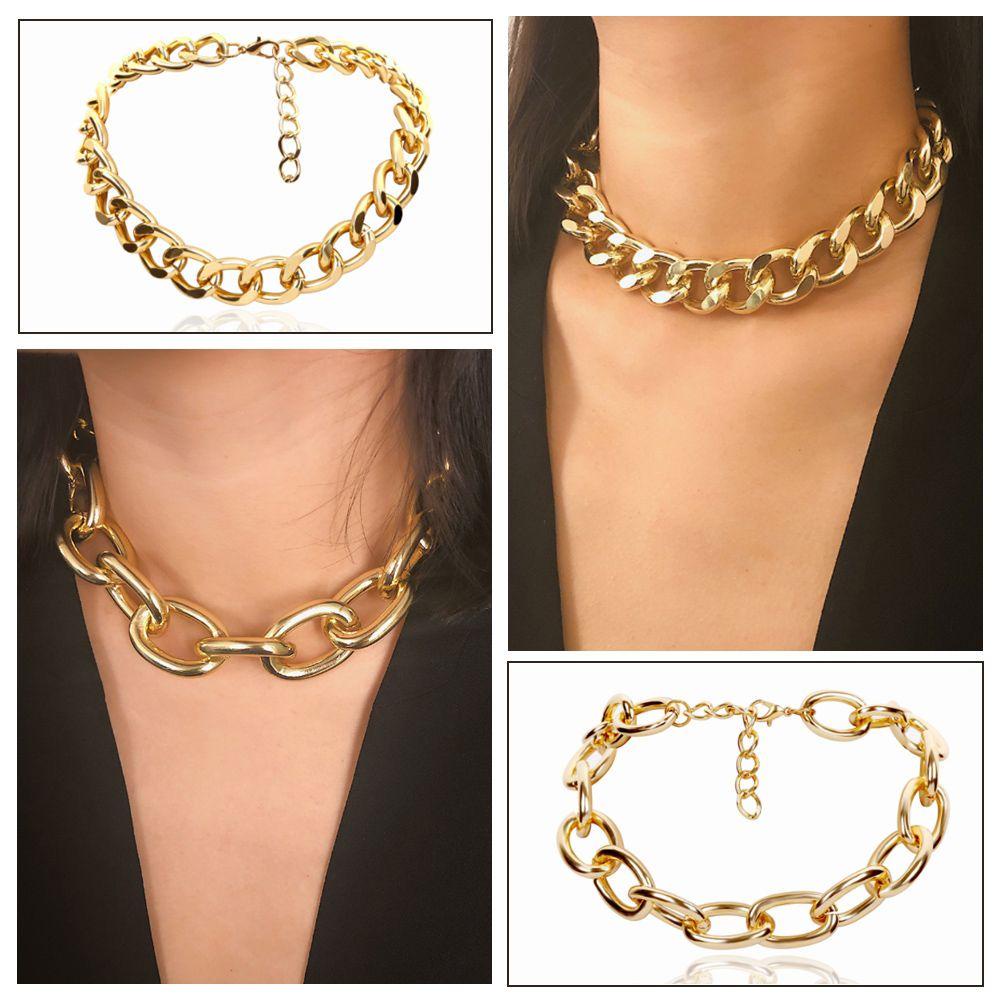 Solighter Choker Punk Statement Rantai Kaitan Warna Silver Gold