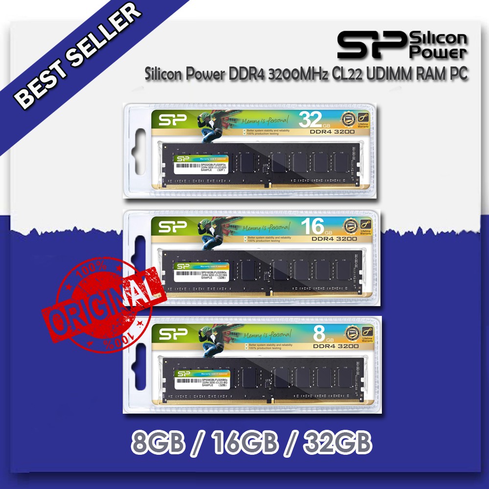 Silicon Power DDR4 3200MHz  8GB 16GB 32GB CL22 UDIMM RAM Komputer PC