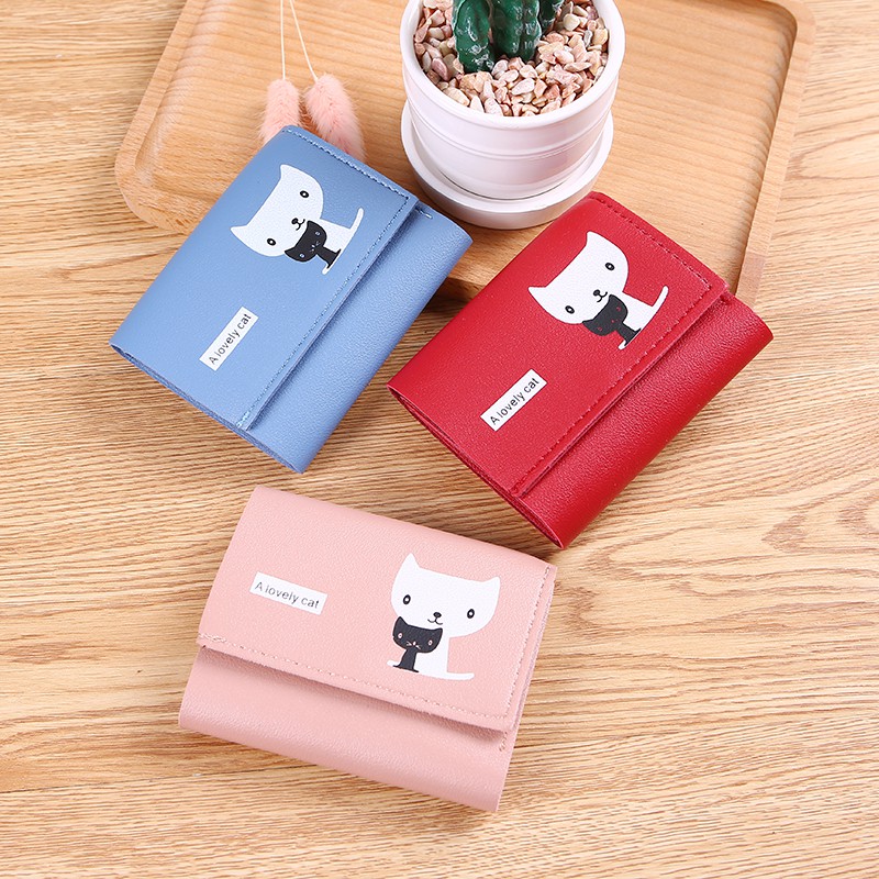 EV DOMPET WANITA D32 IMPORT DOMPET LIPAT/ CANTIK / GAMBAR KUCING