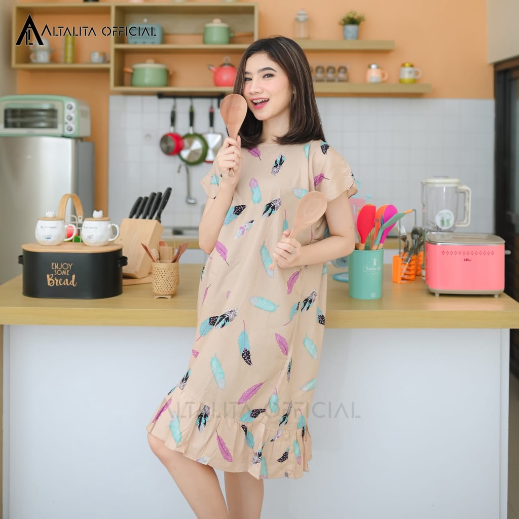 Daster Viral Ruffle Kekinian Lengan Pendek Bahan Rayon Premium Selutut Jumbo LD 120 Non Busui