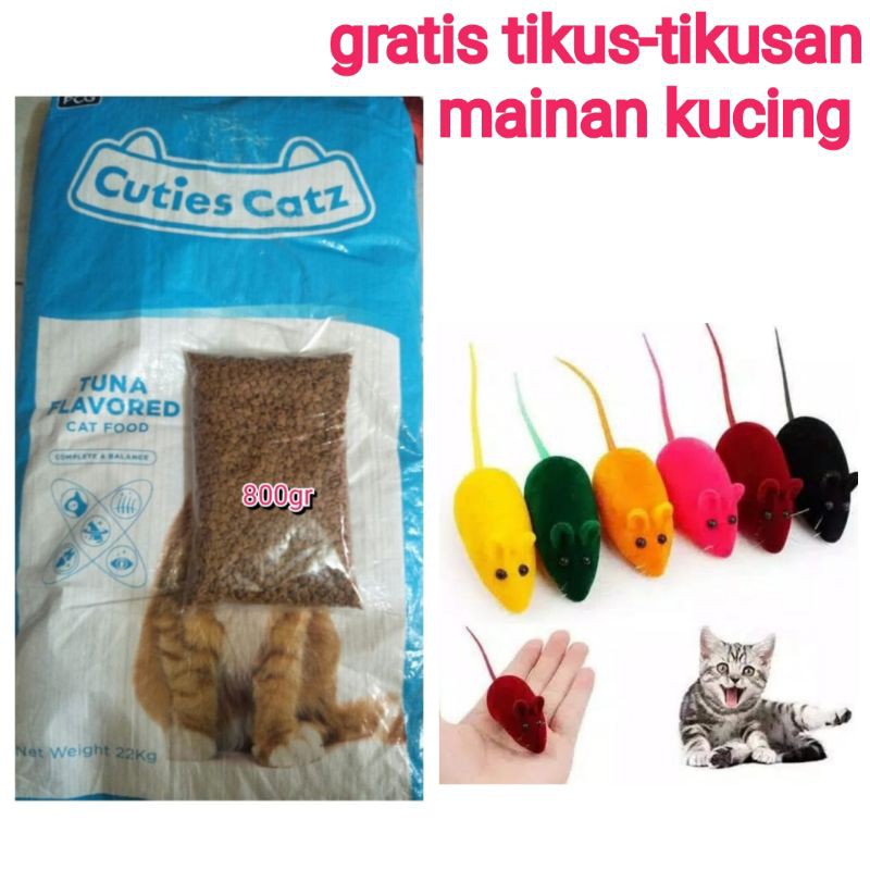 Cuties Cats Makanan Kucing repack 800gr gratis mainan kucing tikus-tikusan makanan kucingpaket hemat