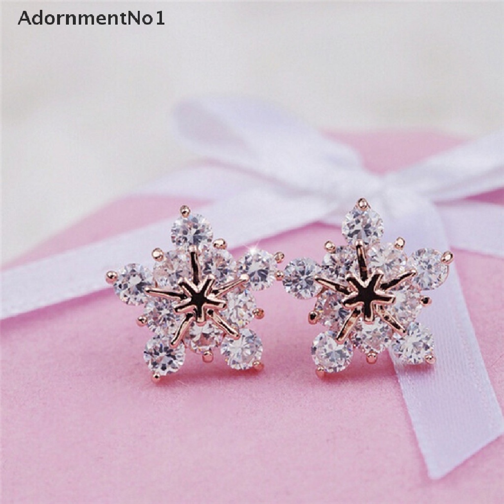 (AdornmentNo1) Anting Tusuk Bentuk Bintang / Snowflake Aksen Kristal Untuk Perhiasan Wanita