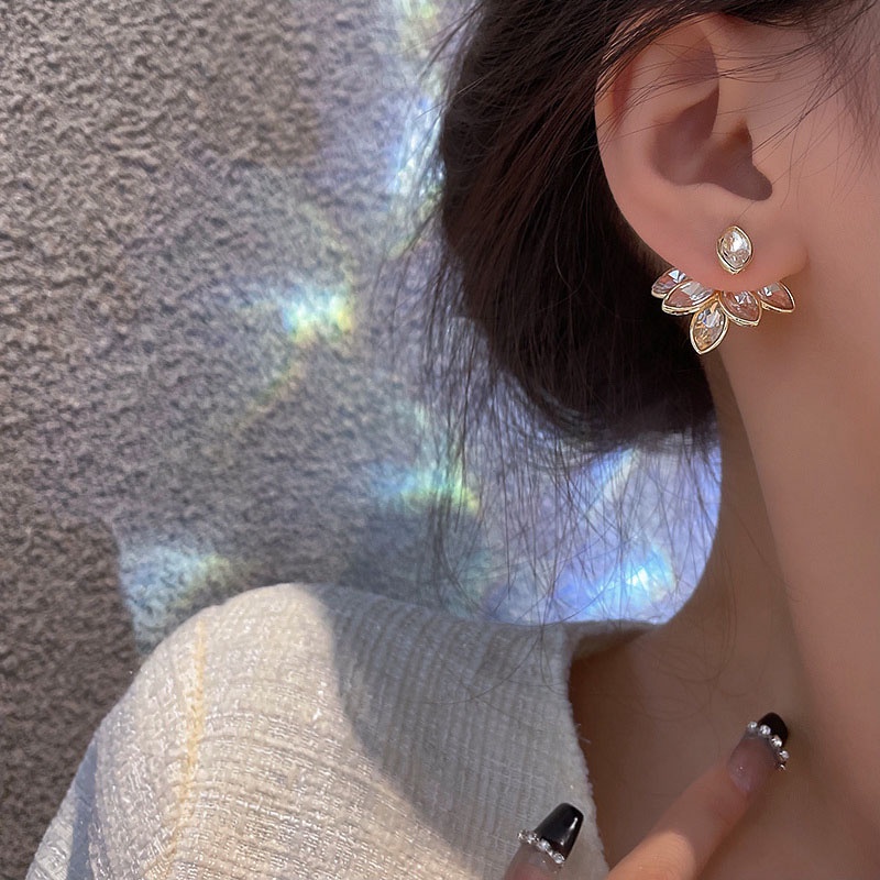 Anting Tusuk Sterling silver 925 Desain Bunga Hias Kristal Zircon Mewah Untuk Wanita