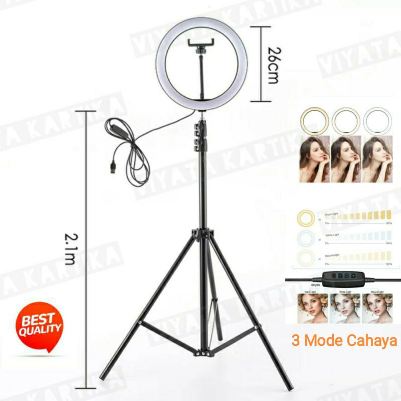 ring light 26 cm + tripod stand 2.1 m lampu make up live streaming vlogger