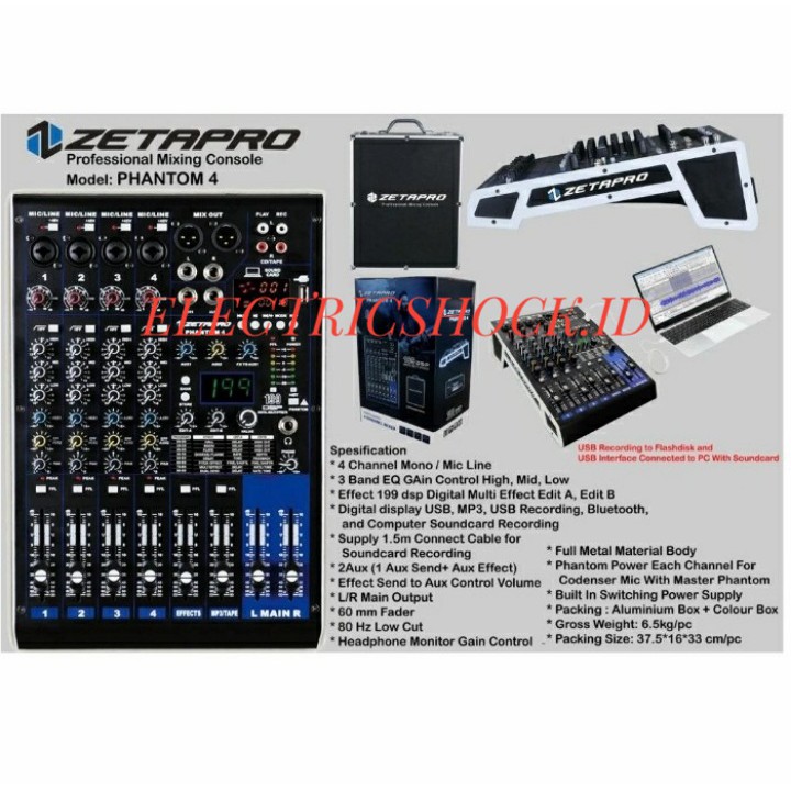 MIXER AUDIO ZETAPRO PHANTOM 4 / PHANTOM4 ( 4 CHANNEL )