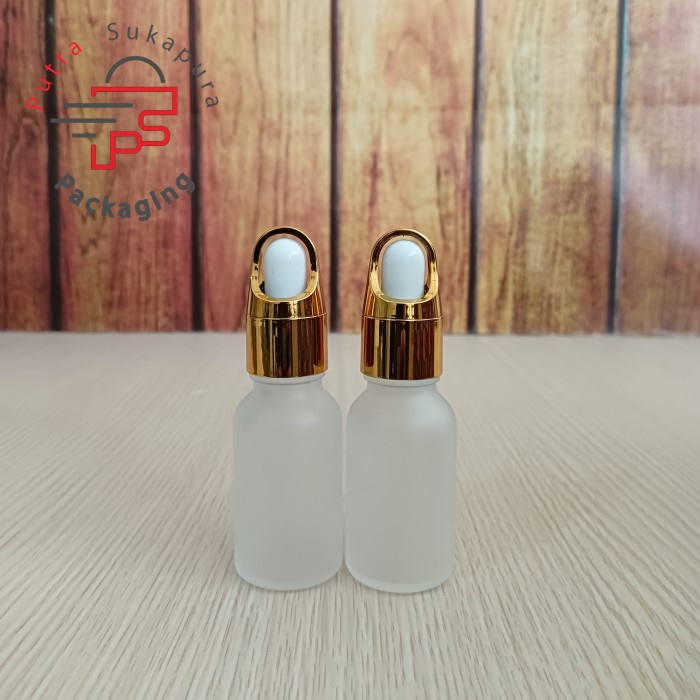 botol pipet 15ml frosted natura /botol serum 15ml ring gold cover