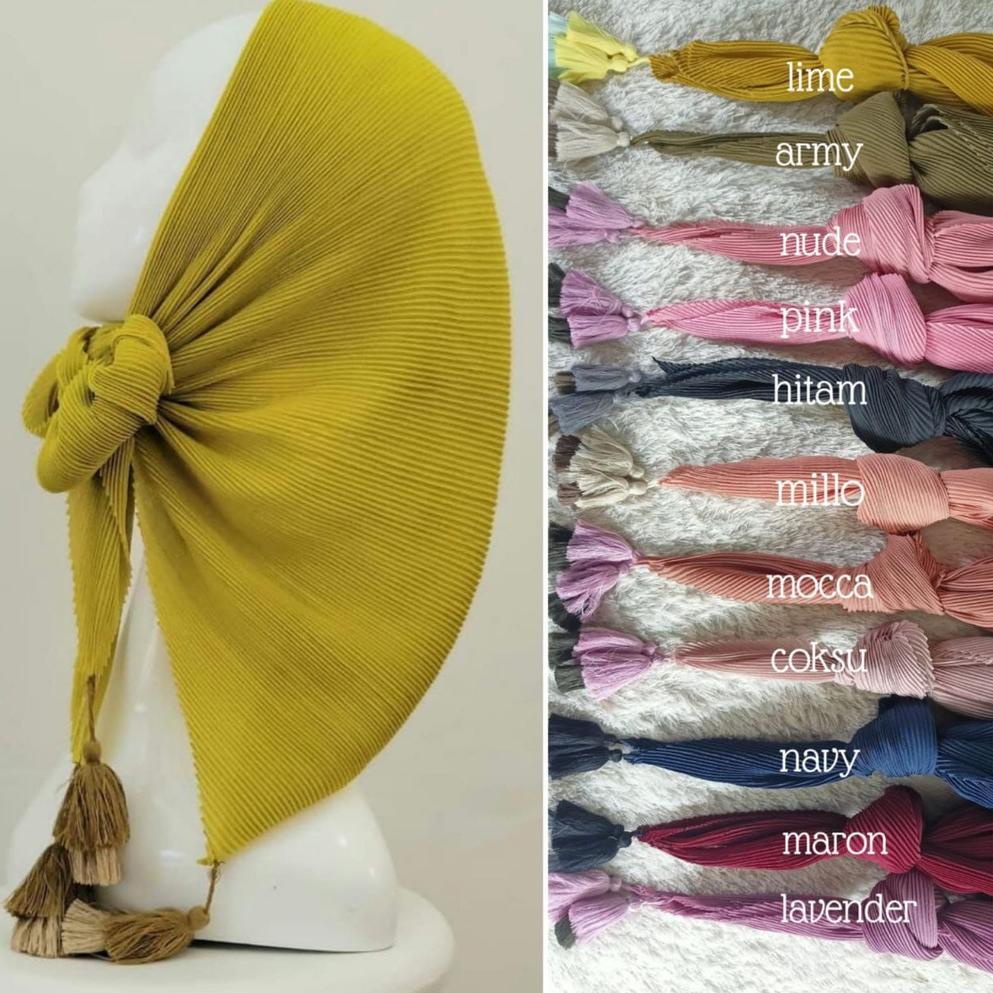 RMB.01Jl22ѕ - jilbab segiempat plisket polos / plain pompom tassel polycotton