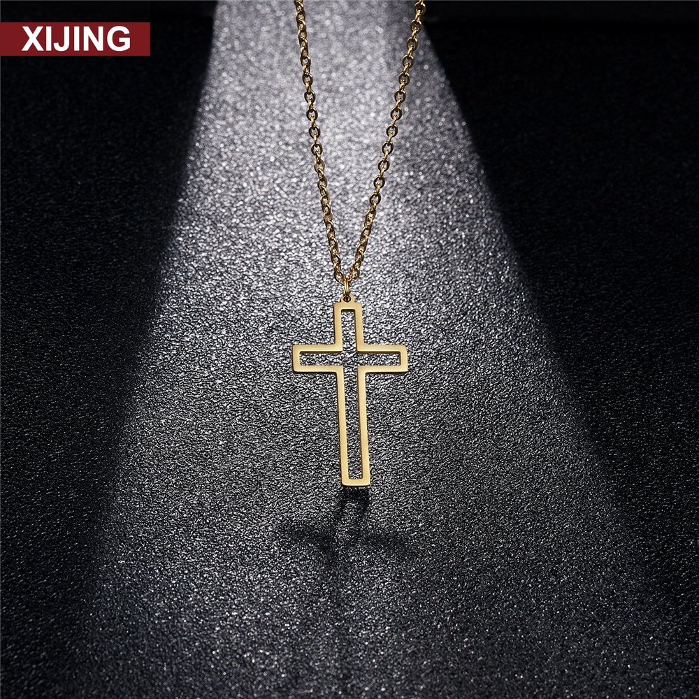 【COD Tangding】Fashion Personalized Design Cross Hollow Pendant Necklace Stainless Steel Necklace Jewelry