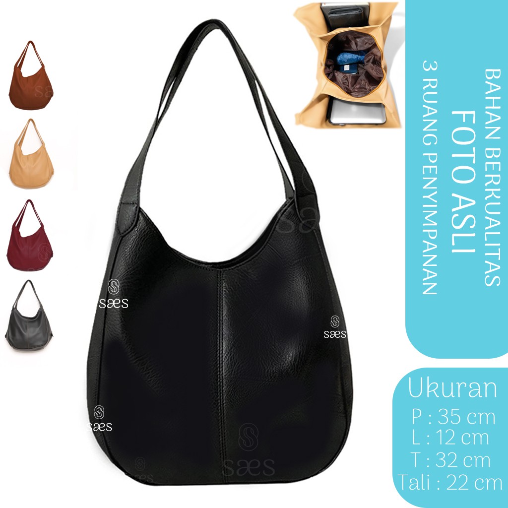 SAES - Widuri Tas Hobo Bag Kulit Wanita Handbag Totebag 3 Tempat Penyimpanan 3 kompartemen Vintage Retro