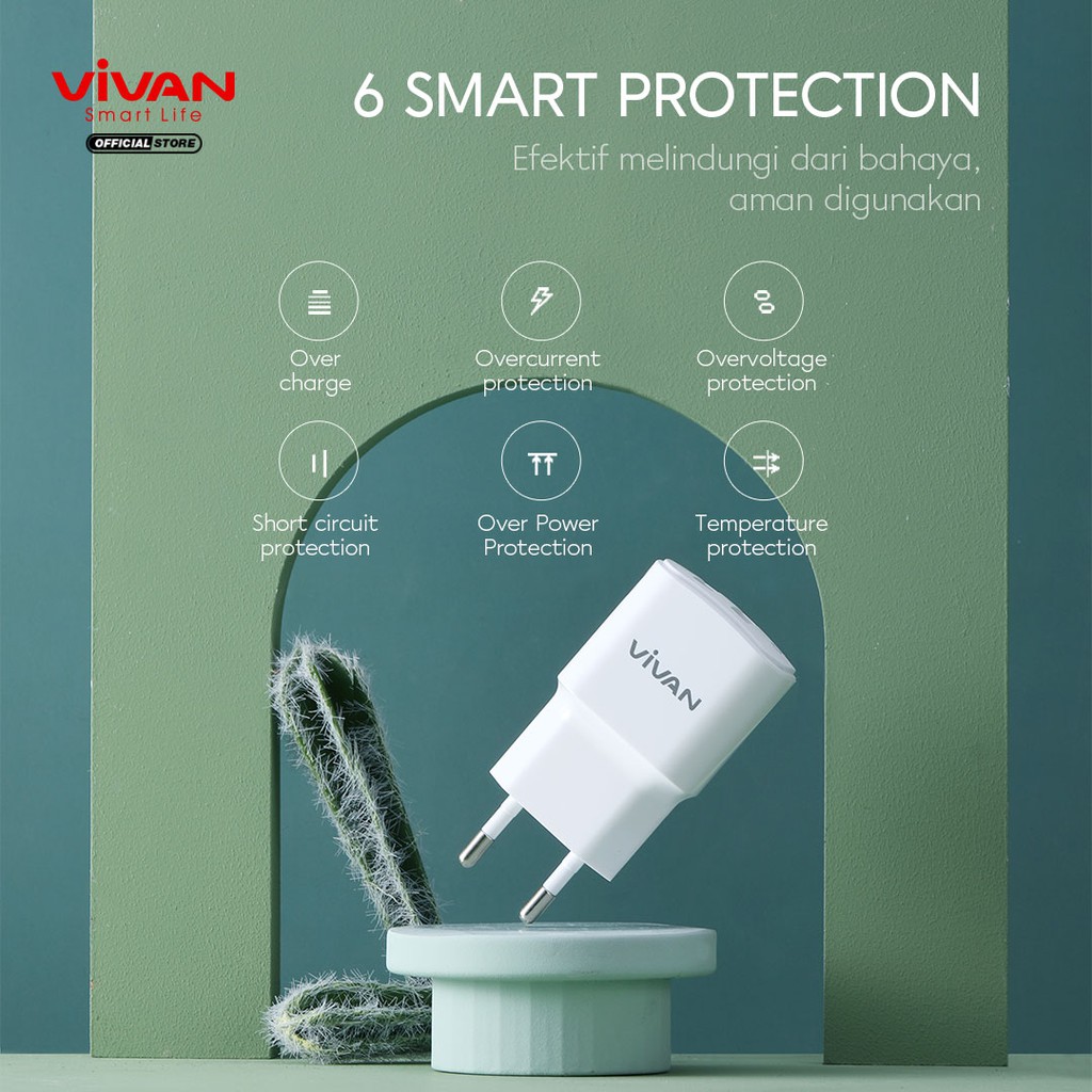 VIVAN VP01 CAS CASAN Charger Dual Output USB Quick Charging 3.1A with Charging Cable Garansi Resmi