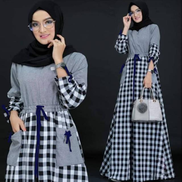 MAXI GAMIS TARTAN MOTIF KOTAK KOTAK MIX POLOSAN