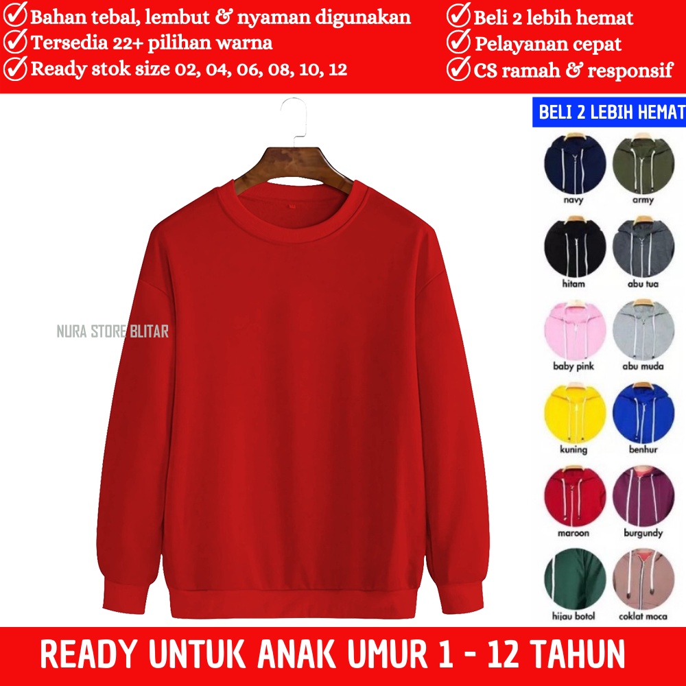 Switer Sweater Hoodie Baju Cardigan Anak Anak Perempuan Laki Laki Kecil Cowok Cewek Motif Polos Bran