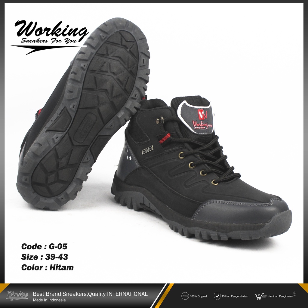 Sepatu Safety Boot Working G-05 // Sepatu Kerja Lapangan Proyek // Sepatu Pria Keren // Sepatu Kulit Pria Hiking 100% Realpict Bisa COD