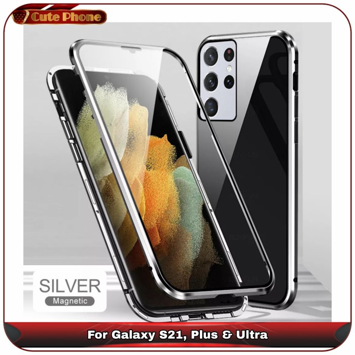 Casing Hard Case Samsung S21 S21 Ultra Tempered Glass Metal Magnetic