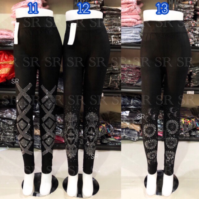 Legging Import Wanita Aplikasi Motek Swarovski Bling Premium