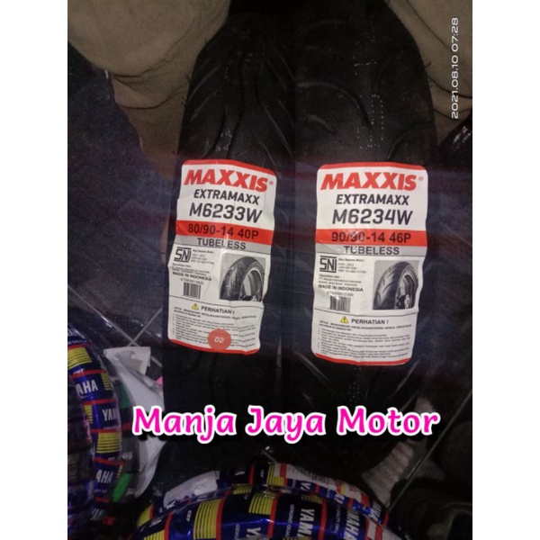 Paket Ban Tubeless Maxxis Extramaxx 80/90-14 + 90/90-14 for Vario 125/150/110/Beat street/pop/esp/ISS/F1/karbu/Scoopy karbu/f1/X-ride/soul gt 125/mio J/Mio m3/smile/Fino/f1/Genio/Beat new 2020