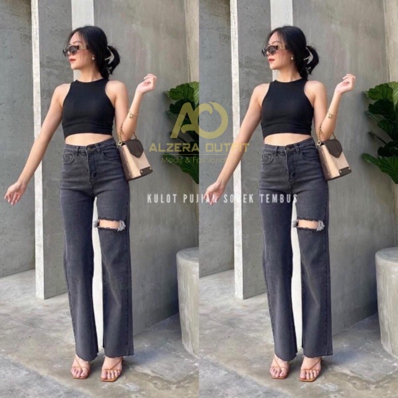 Alzera•Celana Highwaist Model Sobek PMT Terbaru 2022