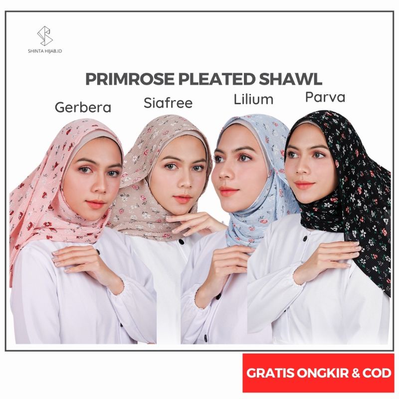 Hijab Pashmina Plisket Motif Bunga / Primrose Pleated Shawl