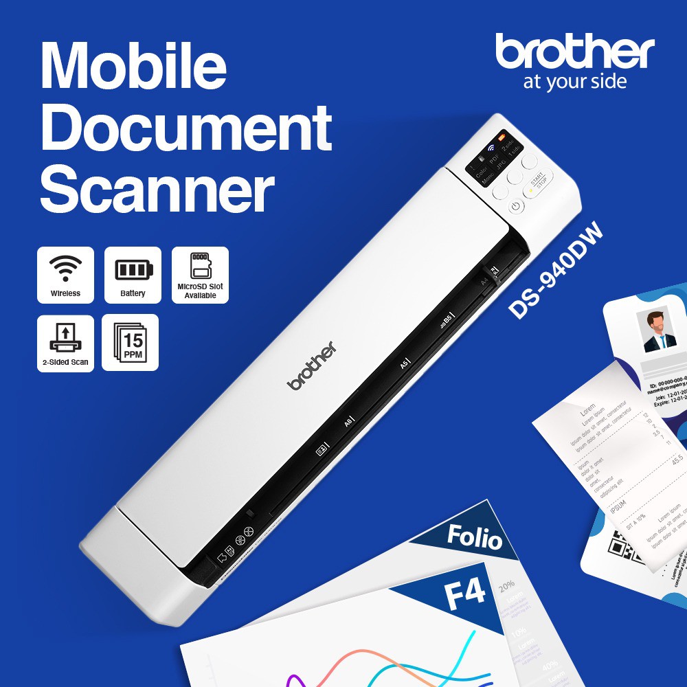 Scanner Brother DS-940DW DS 940DW Mobile Scanner 15ppm - Original Resmi