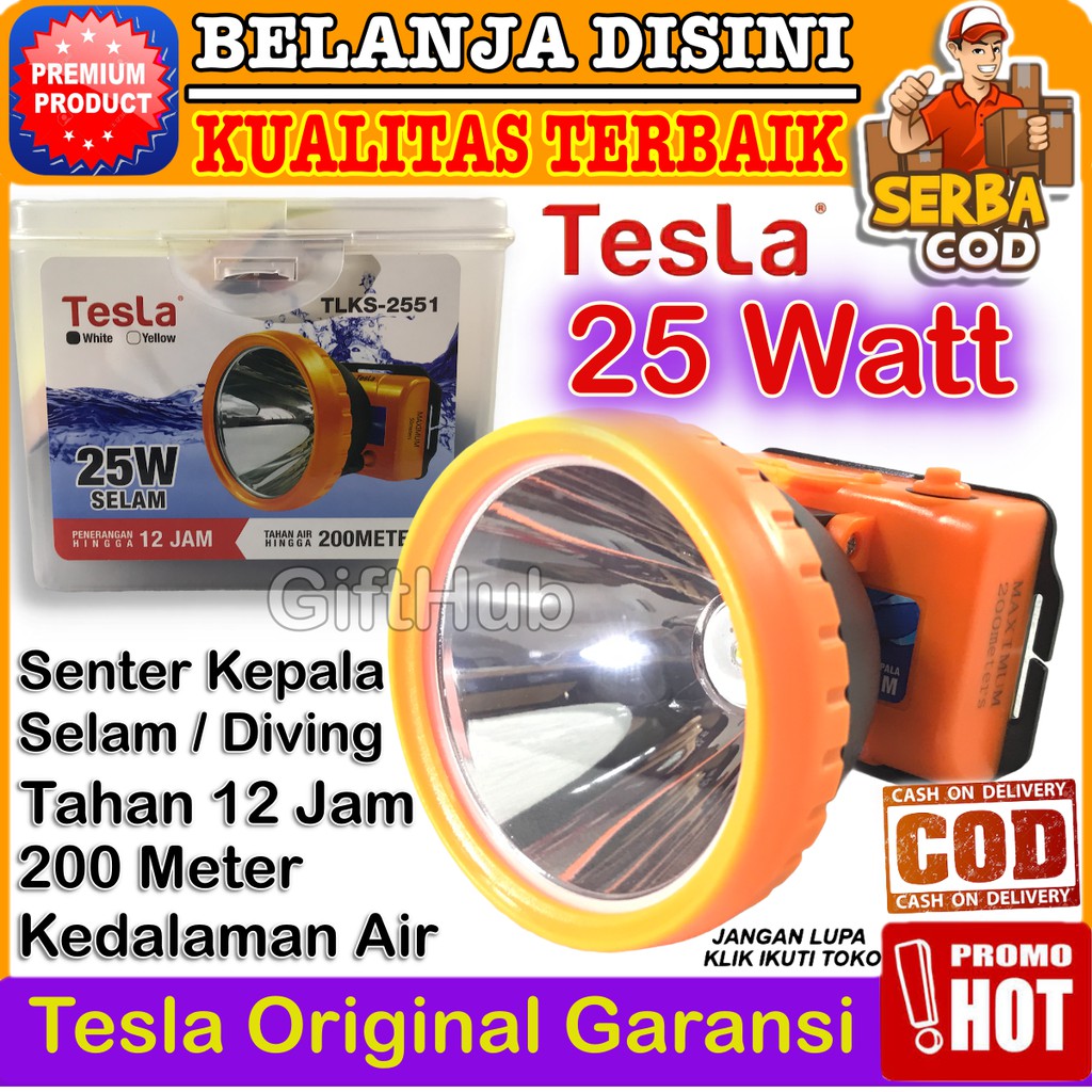 Senter Kepala Selam Tesla 25 Watt Diving LED Super Terang TLKS-2551 25W Tahan 12 Jam Waterproof 200M