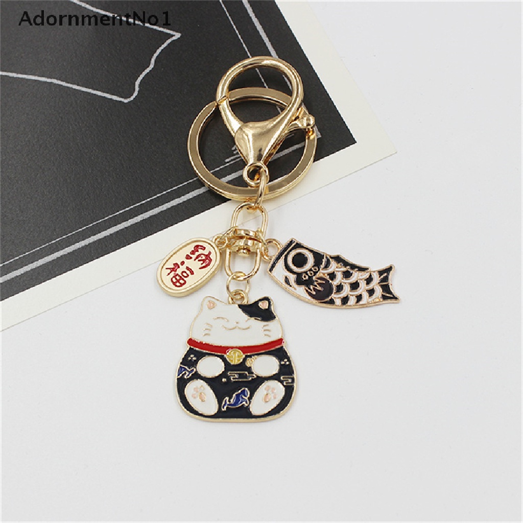 (AdornmentNo1) Gantungan Kunci Bentuk Kucing Keberuntungan Bahan Alloy