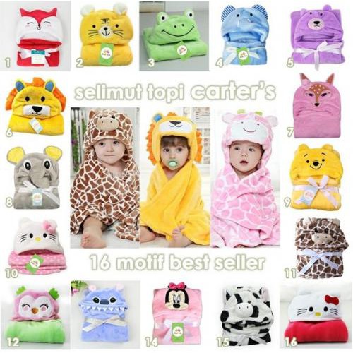 ♥BabyYank♥ SELIMUT CARTER 3D TOPI - CARTER SELIMUT BAYI KARAKTER DENGAN HOODIE - BABY ANIMAL BLANKET