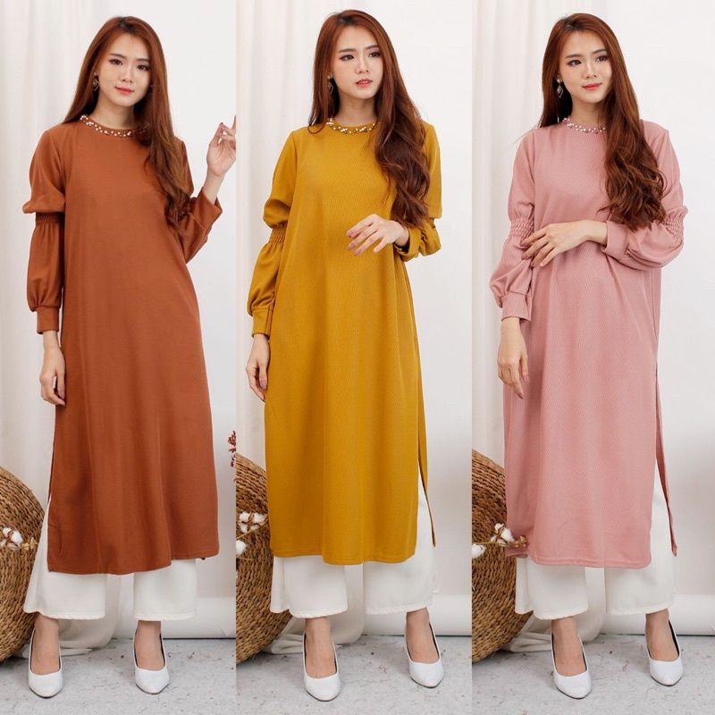 Tunik rajut import, jumbo XXL tangan kerut