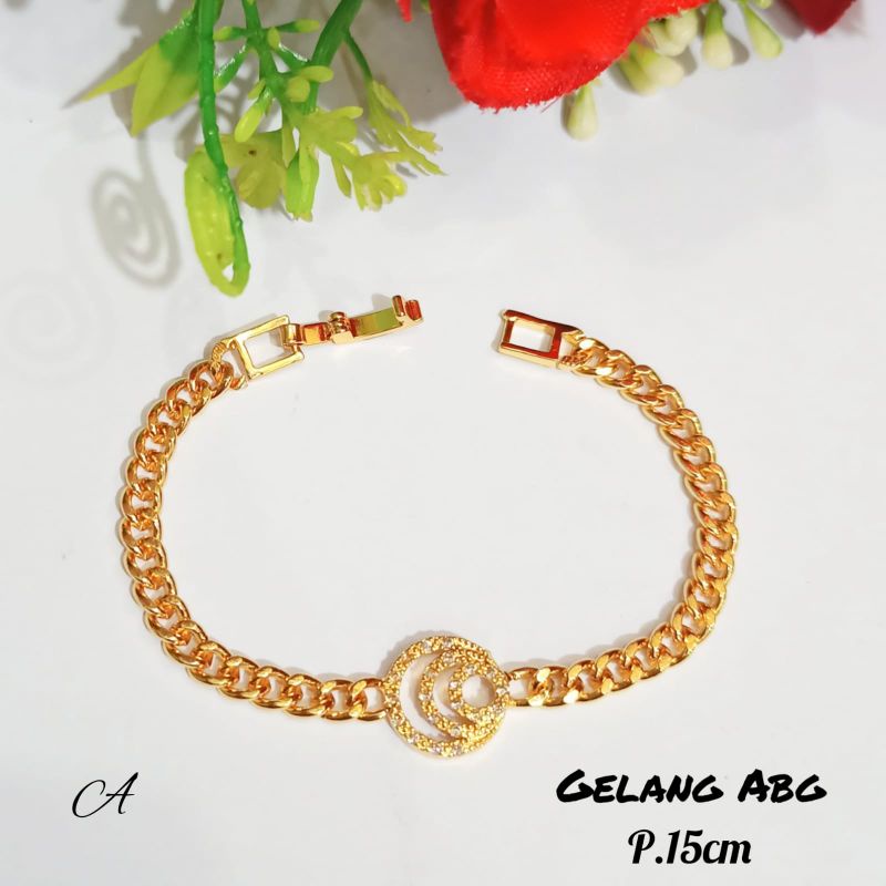 Gelang Rantai plat ABG Tanggung permata motif simple elegan anti karat