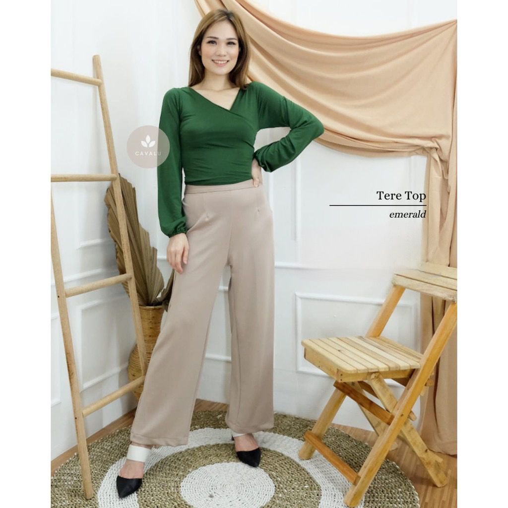 CAVALU 137 Tere Long Crop Top Baju Atasan Wanita Longsleeve Crop Tee