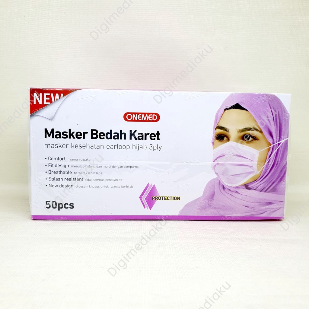 Masker Hijab Ungu 3Ply | Masker Jilbab Ungu | Masker Medis Onemed