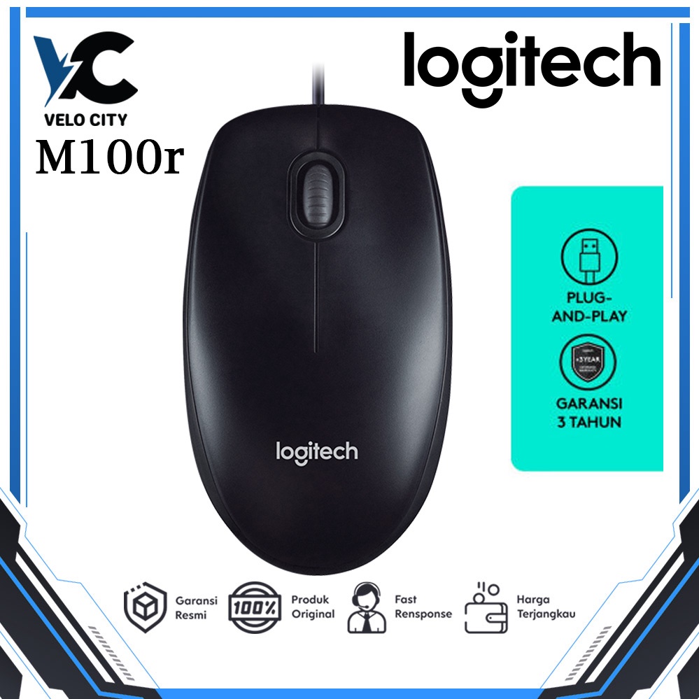 Mouse Logitech M100R Optical Wired Mouse - Original Garansi 3 Tahun