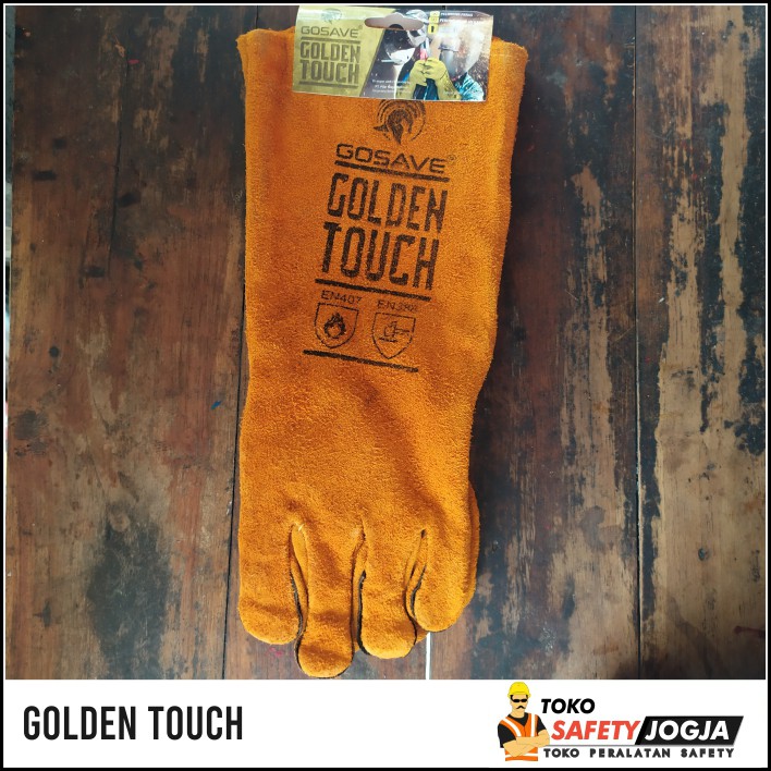 Sarung Tangan Kulit / Sarung Tangan Las Golden Touch Bahan Tebal , Panjang 16 Inch