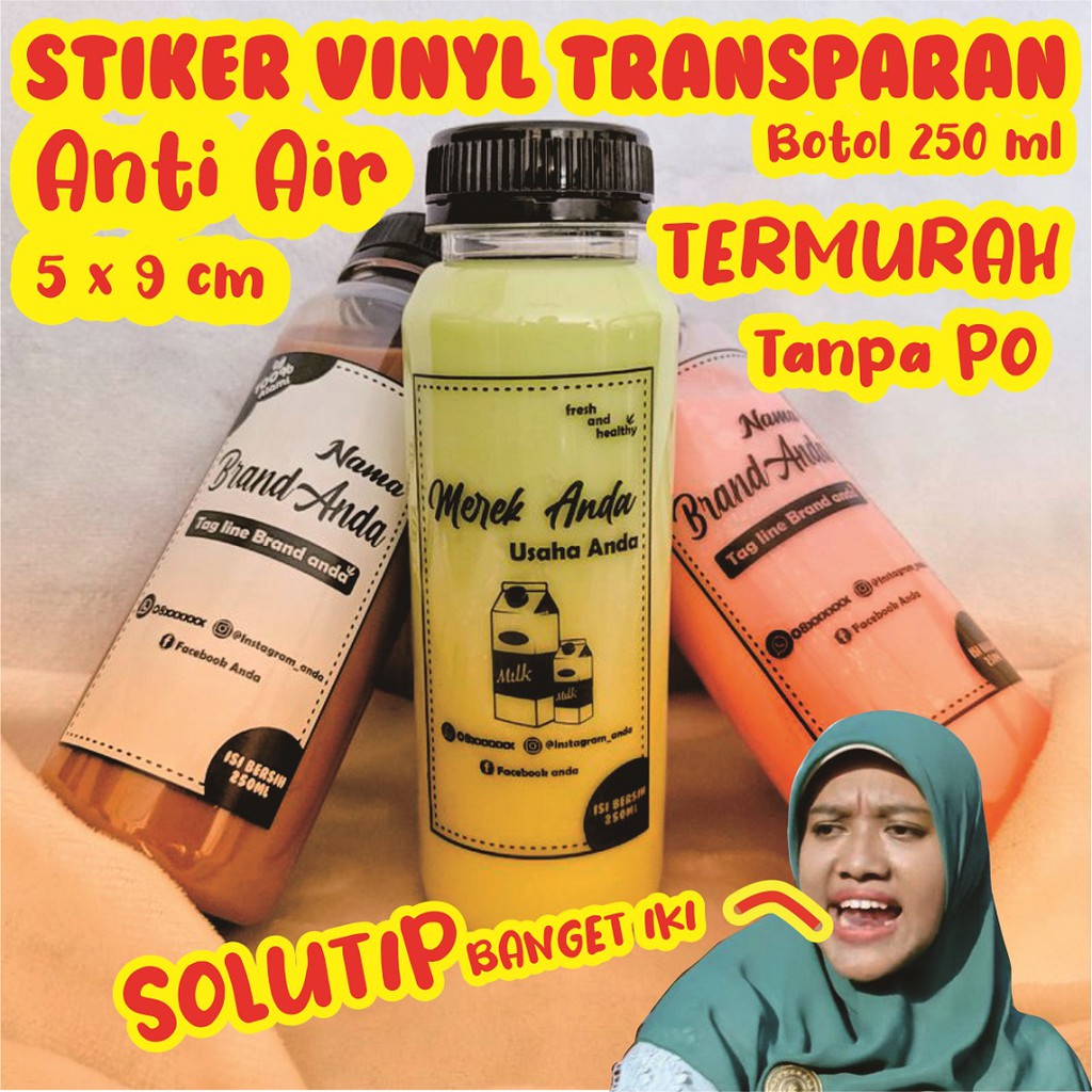 Cetak Stiker  Transparan label minuman makanan ukuran  5x9 