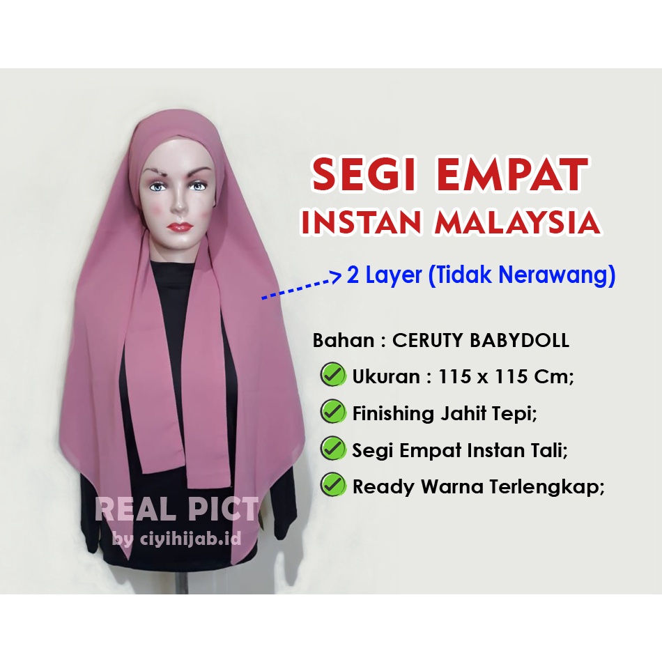 Kerudung Segi Empat Tali Malaysia Hijab Instan Segi Empat Malaysia Jilbab Melayu Instan Kekinian