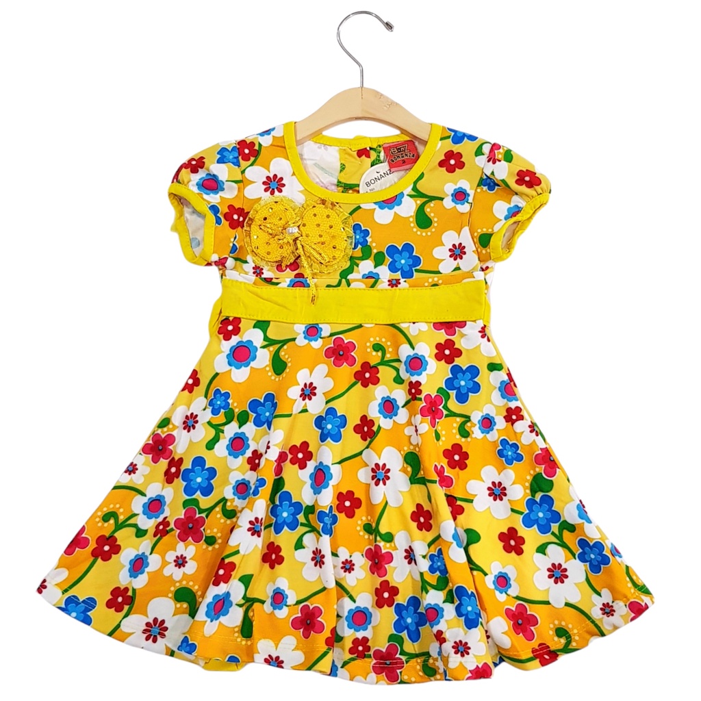 DRESS FASHION ANAK PEREMPUAN BAHAN KAOS MOTIF BIG FLOWERS 1-5 TAHUN NEW