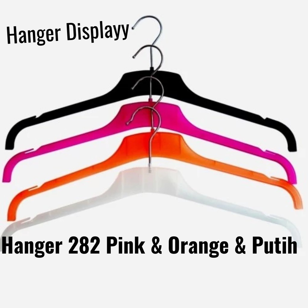 Hanger Baju Distro Gantungan Plastik (1Lusin) 282 Warna Pink &amp; Orange &amp; Putih | Gantungan Baju Berkualitas - Hanger kaos Butik