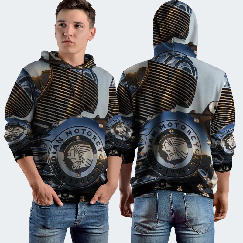 Jaket Hoodie Fullprint Indian Motorcycle Vintage Bahan Polyester Jersey