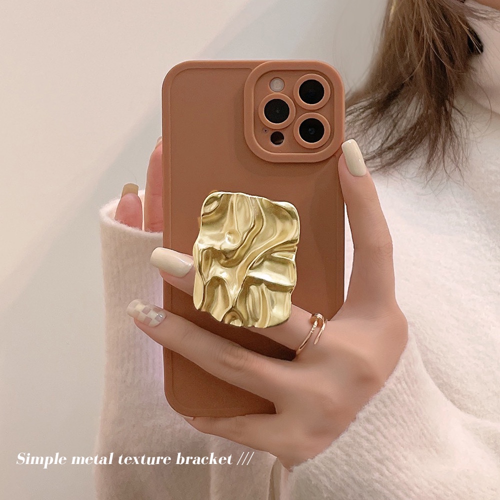 IPHONE Casing Ponsel Bahan Silikon Lembut Dengan Rak Bahan Metal Coklat Untuk Iphone7 8 PLUS XR XS 11 12 13 14 Mini PRO MAX SE 2020