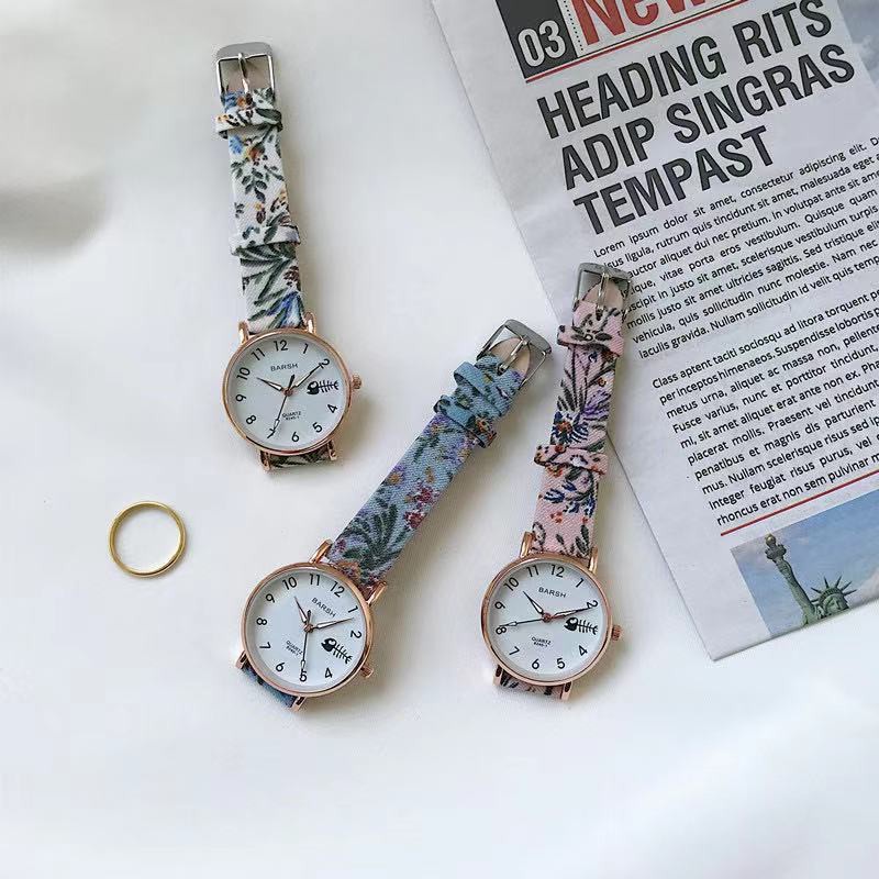 ✅Grosir Jam Senen - Jam Tangan Wanita Gaya Korea Strap Pu Bunga Motif Tulang Ikan Fashion Quartz Analog Import