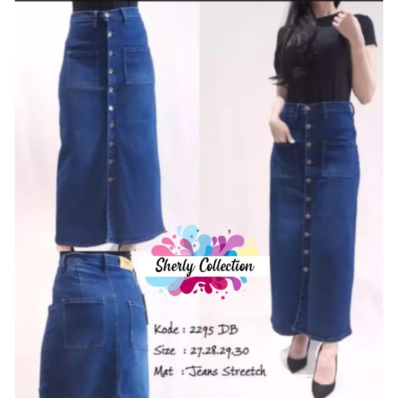 Rok Jeans Kancing Depan/Rok Levis Kancing Depan/Rok Jeans Panjang Denim/Rok Wanita Terbaru